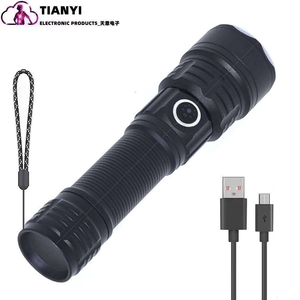 30W White Laser Flashlight with Type-C Charging, LED, High-Power Long-Range Zoom Outdoor Lighting Lamp Z260301