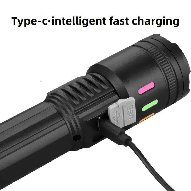 1/2pcs Ultra Bright Rechargeable Flashlight Powerful Torch with 5 Modes Red/Blue Flash Digital Display Screen USB-C Charging Z260301