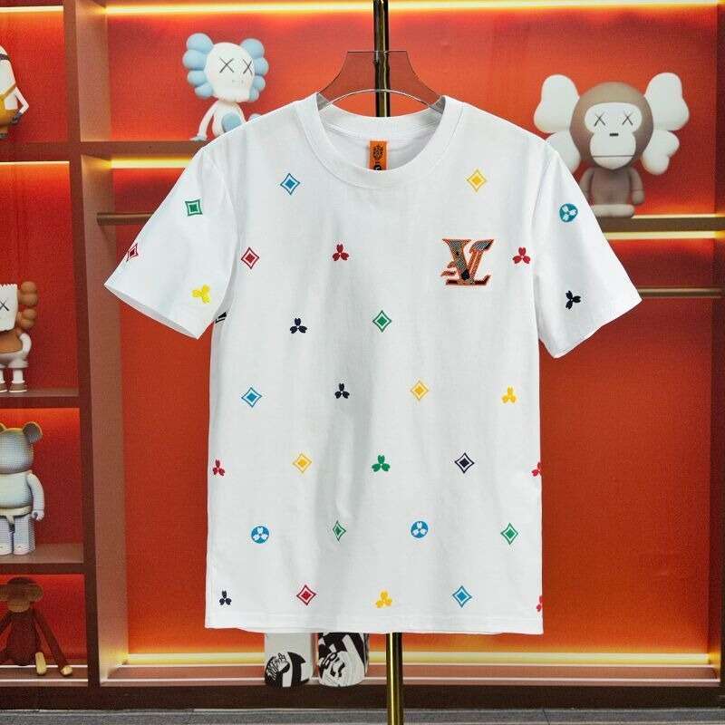 European And American Light Luxury High-End Embroidery Short Men's Trendy Brand Cool Round Neck Regular Shoulder T-Shirt Summer Fashion Casual Ha