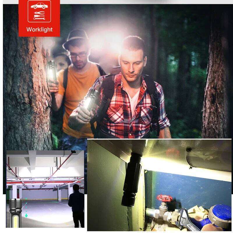 USB Rechargeable Multifunctional LED Flashlight Built-in battery Powerful T6 torch Side COB tail magnet Work Light Z260301