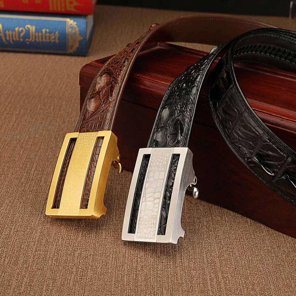 2024 New Crocodile Leather business and leisure Automatic Buckle Waist Belt for men's inner wear slide belt 45 S260228
