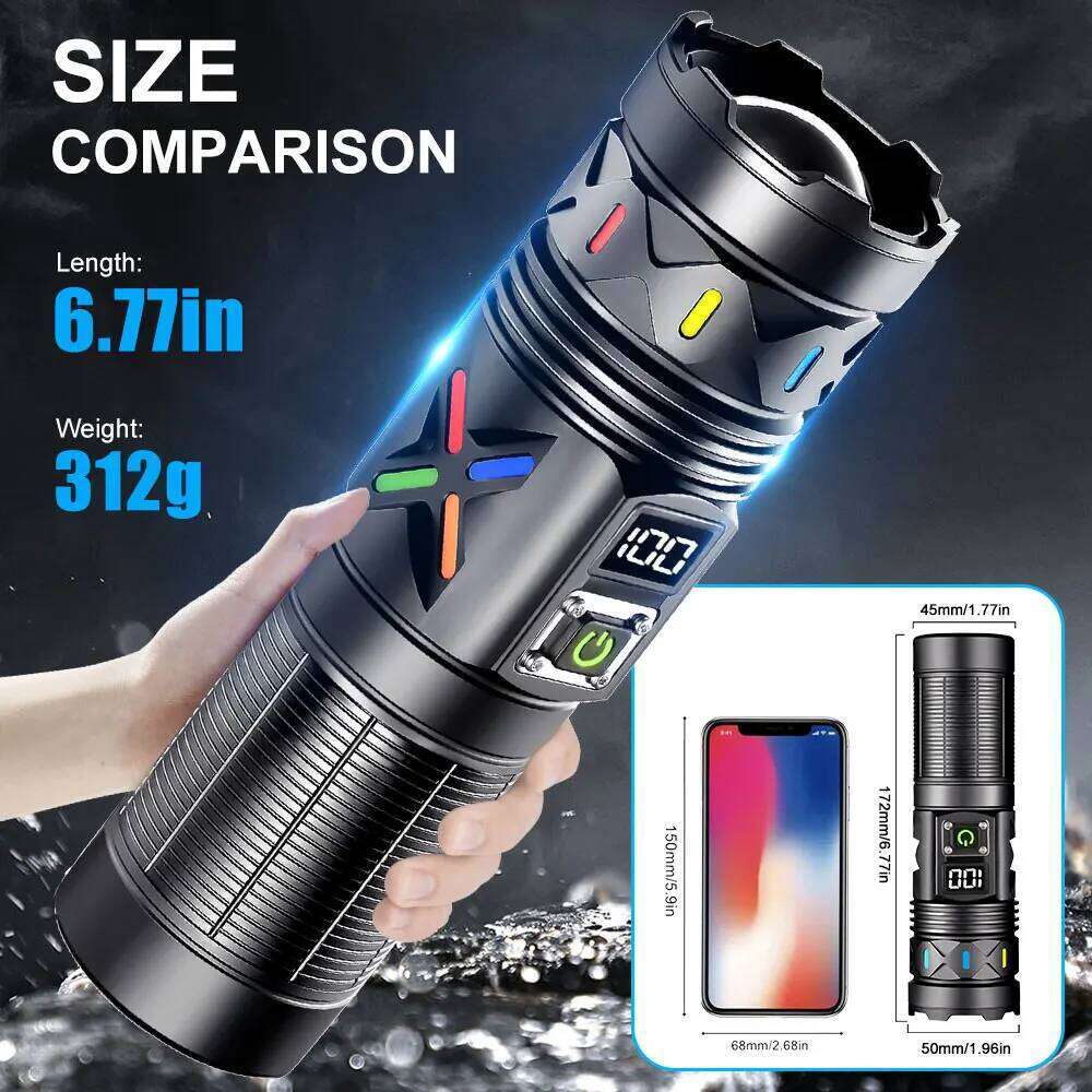 6600MAH High Bright White Light Laser Aluminum Alloy Torch Hiking Telescopic Zoom Flashlight Outdoor Camping Lantern Z260301
