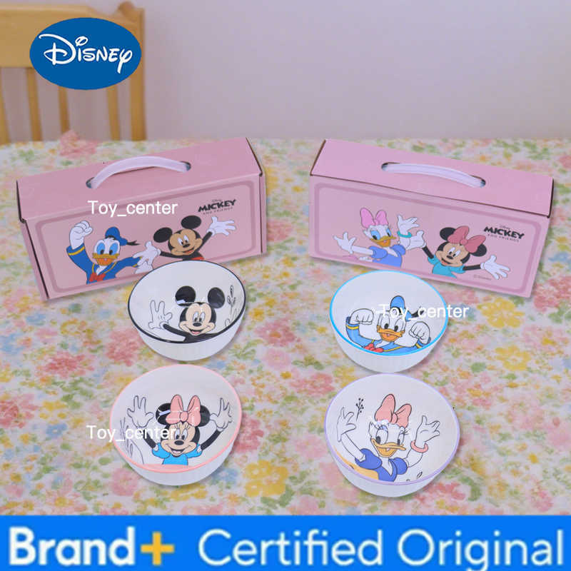 Disney 2pcs/a set cartoon Mickey Minnie and Donald Daisy ceramic bowl gift box Creative beautiful dinner party porcelain bowl H260302