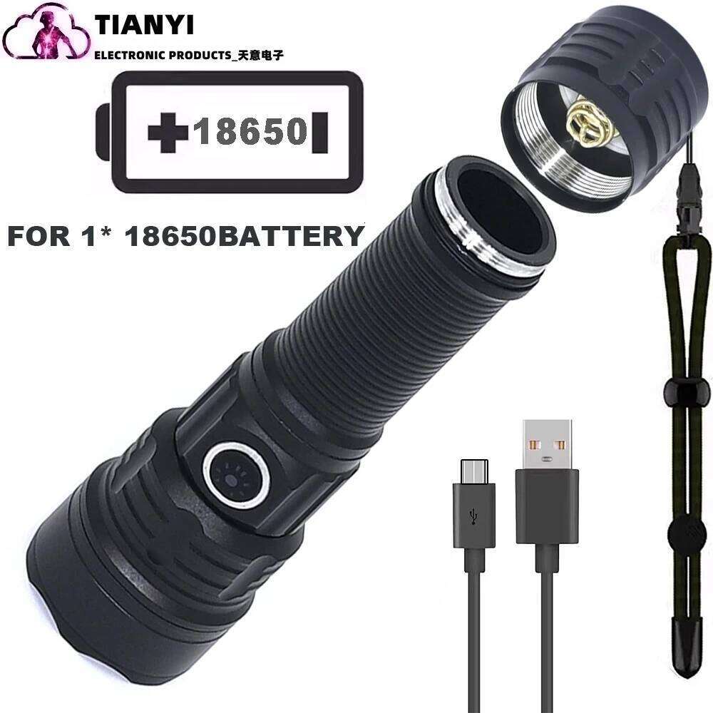 30W White Laser Flashlight with Type-C Charging, LED, High-Power Long-Range Zoom Outdoor Lighting Lamp Z260301