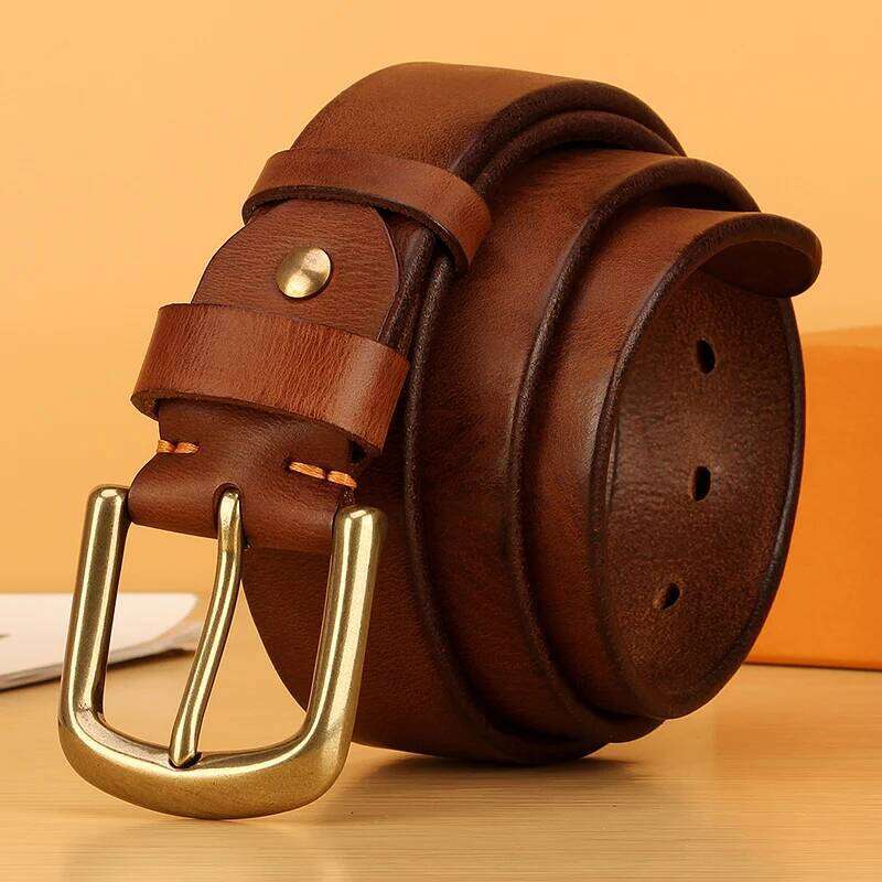 3.8cm Width Full Grain for Men Italian Real Solid Leather Casual Jeans 5mm Thick Men's Heavy Duty Work Belt S260228