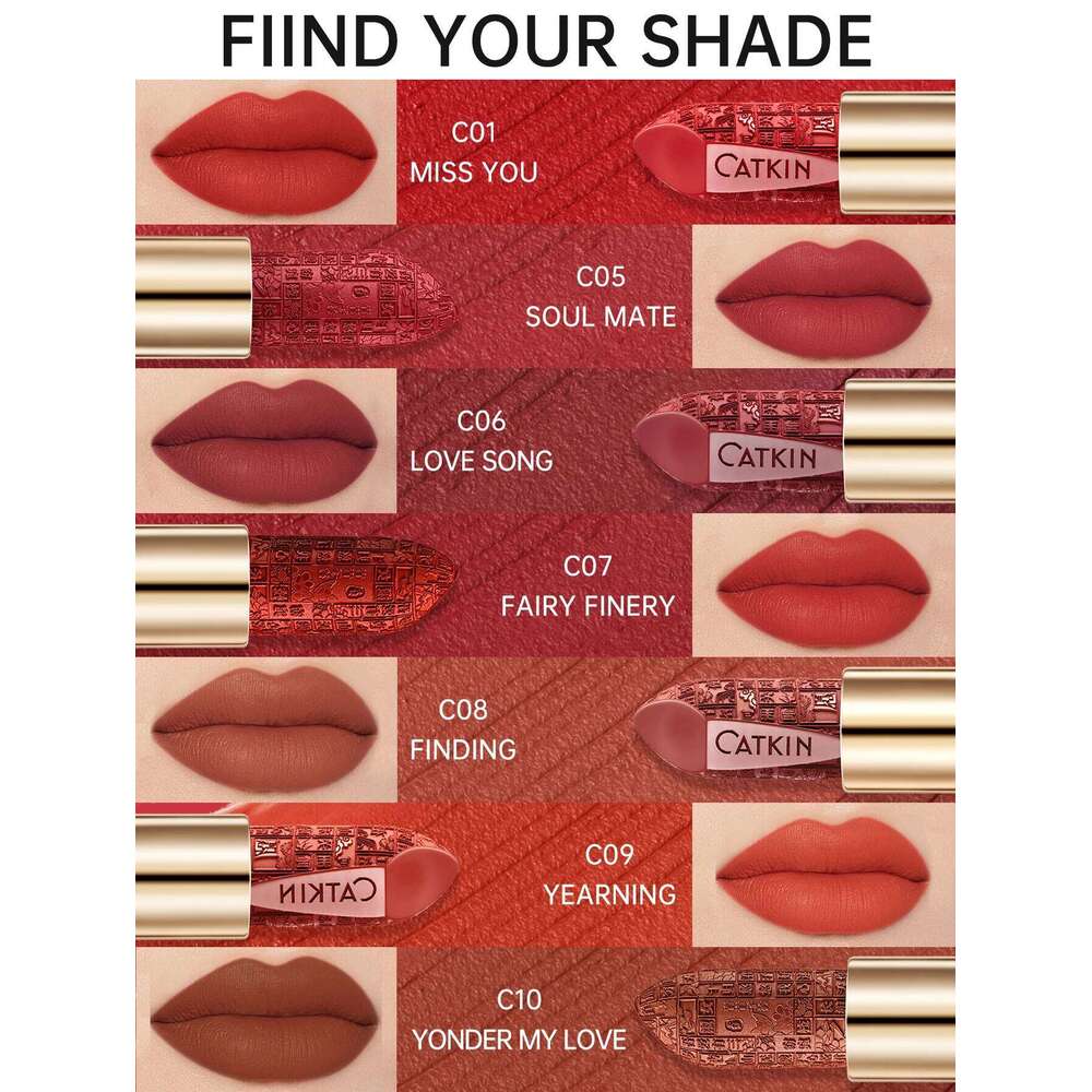 CATKIN Dreamworld Carving Lipstick, Waterproof Long Lasting Satin Nourish Moisturizing Smooth Soft 0.13 Ounce-Chinese Style H260302