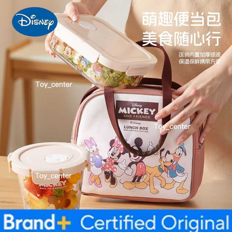 Anime disney CartoonMickey 900Ml Large Capacity Glass Lunch Box Kawaii 3-Compartment Lunch Box Portable Fresh Bowl holiday gift H260304