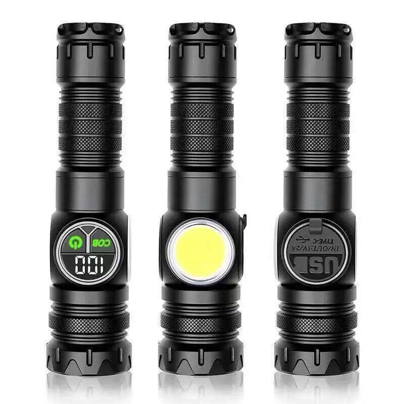 LiitoKala Digital Display Flashlight COB Side Light Compatible with 18650/26650 Batteries Handheld Tactical LED Lamp Z260301