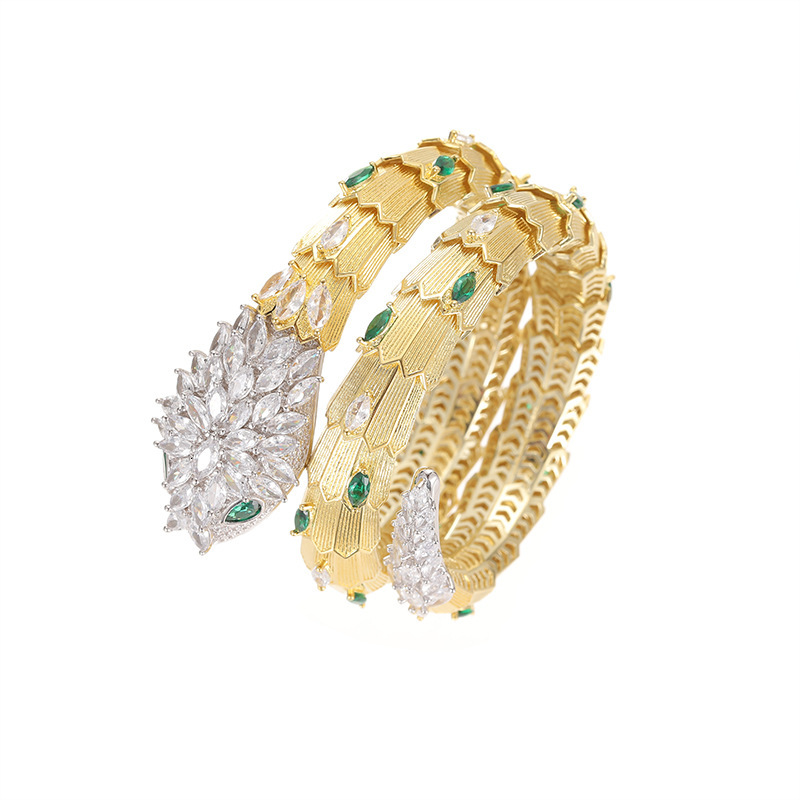 Bracelet New Double Circle Elastic Open Gold-Plated Vintage Style Exaggerated Unisex Snake Shape Bracelet