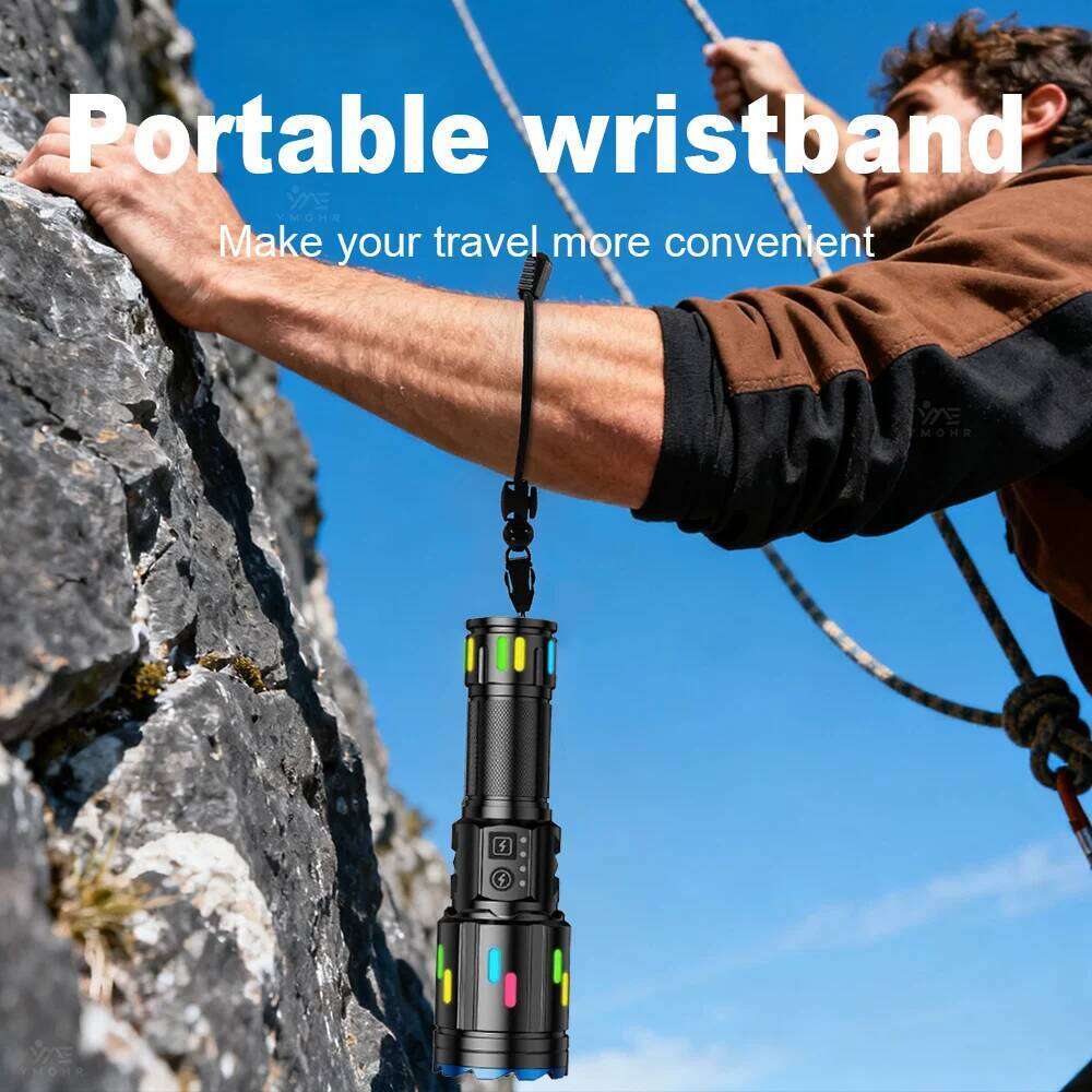 Super Bright Tactical Flashlight USB Rechargeable Torch With Fluorescent Strip Powerful 360 Camping Lamp For Outdoor Emergency Z260301