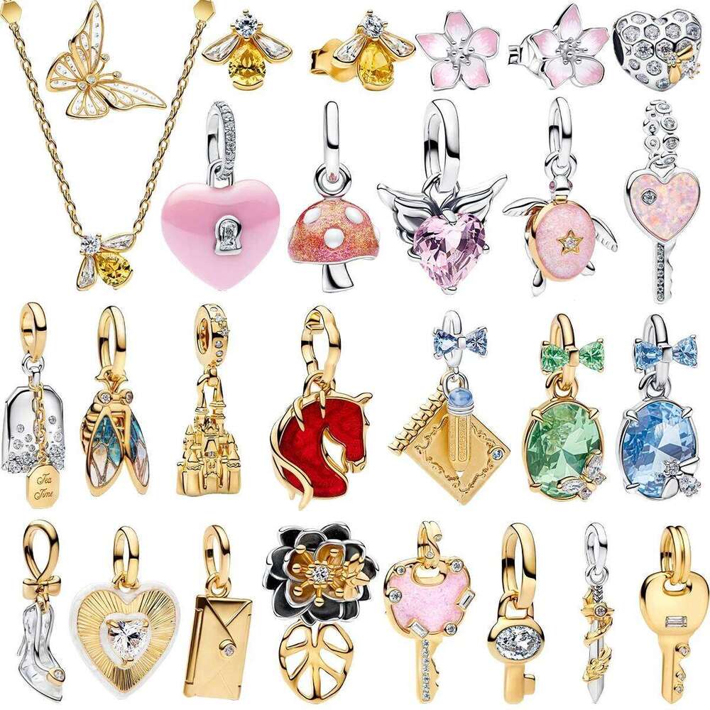 New Spring Colorful Heart Bee Flower Charms 925 Sterling Silver key Lock Butterfly Beads Fit Bracelets Necklaces Womens DIY Jewelry Making Gift