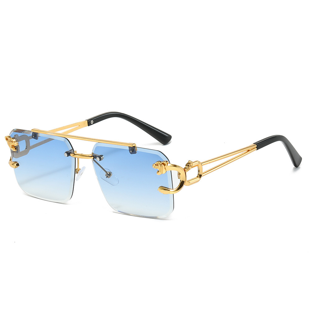 Hot Selling Dual Beam Cutting Edge Square Frameless Glasses Designer Sunglasses Men's Glasses European And American Fashion Leopard Print Women&#