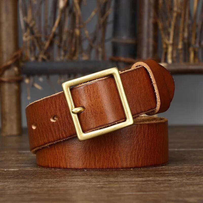 3.3CM Pure Cowhide Genuine Leather for Men's Women High Quality Jeans Brass Buckle Belts Cowboy Fashion Designer Matching Belt S260228