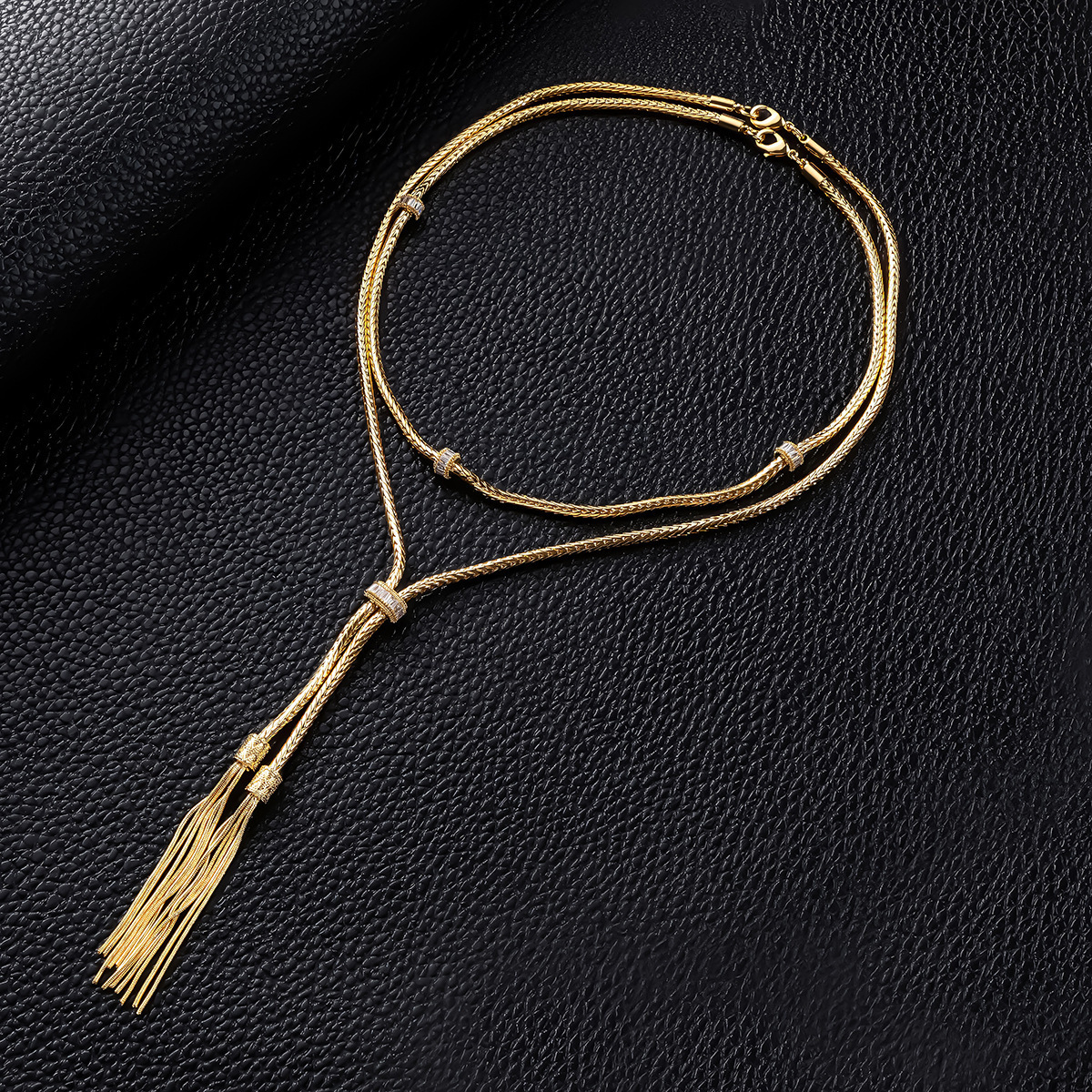 Elegant long tassel doublelayer necklace fashionable womens autumn and winter sweater chain versatile clothing clavicle chain accessory 201104