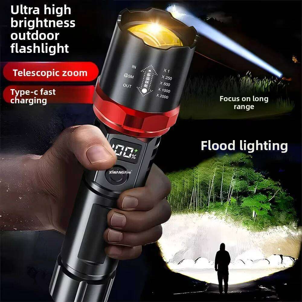 Rechargeable Super Bright Zoomable Flashlight with Digital Display High Lumens Long-range Beam for Outdoor Home Emergency Z260301