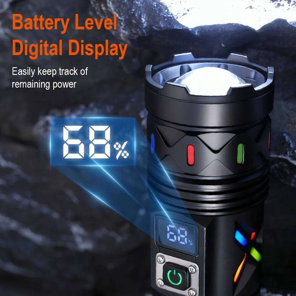 BORUiT Ultra Bright 5000LM LED Flashlight 18650 Zoom USB Rechargeable Handheld Torch With Digital Display Camping Lantern Z260301