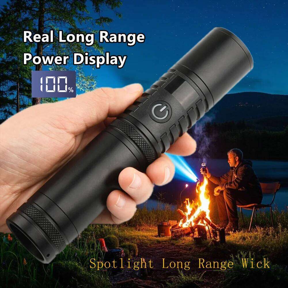 High Spotlight Long Range LED Flashlight With Power Type-C Charging Zoomable Aluminum Alloy Tactical Torch Outdoor Lantern Z260301