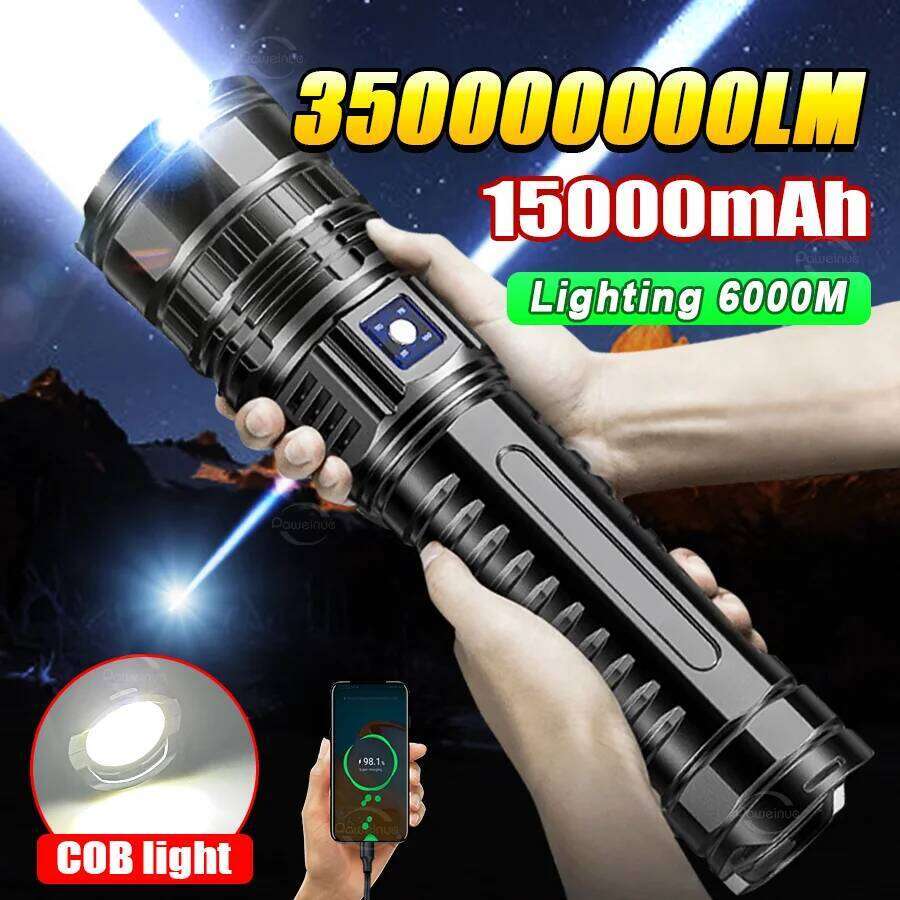 2025 Most Powerful LED Super Bright Rechargeable Flashlight Long Range 6000M Outdoor Torch Light Camping Fishing Lamp Z260301