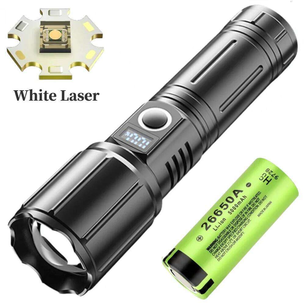 White Laser Flashlight 3000 Meter Long Range, 26650 Battery Type C Rechargeable Tactical Portable Lantern Z260301