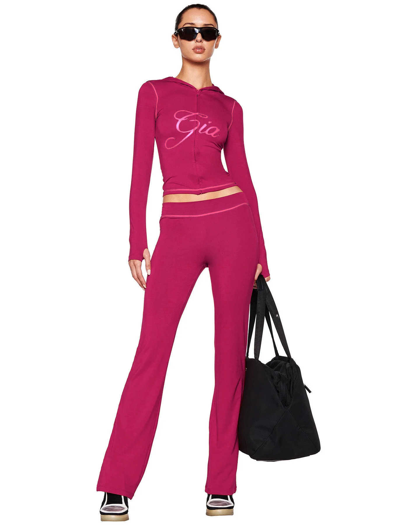 European and American fashion women's printed long-sleeved pullover with thumb fastening and slightly flared two-piece set J260302