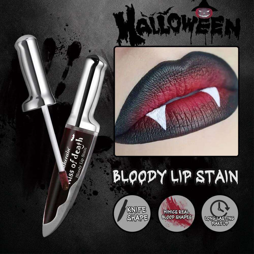 Lip Stain Kiss Death Bloody Gothic Matte Long Lasting Waterproof Change of Black Vampire Halloween Cosplay Makeup H260302