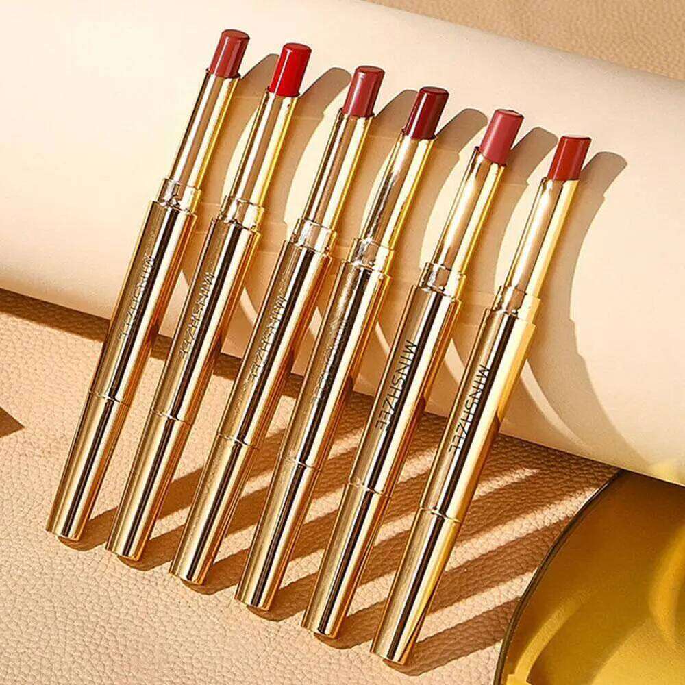 6 Colors Double Head 2-In-1 Matte Lipstick + Lipliner Long-Lasting Durable Women Girls Non-Stick Moisturizing Lip Balm H260302
