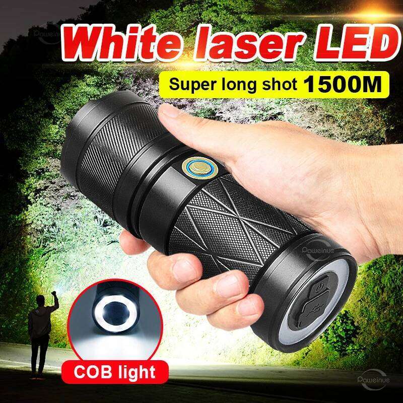 Super Powerful white laser LED Flashlight Built-in 3*18650 Torch Zoom 1500m Tactical Lantern with COB Camping Waterproof Lamp Z260301