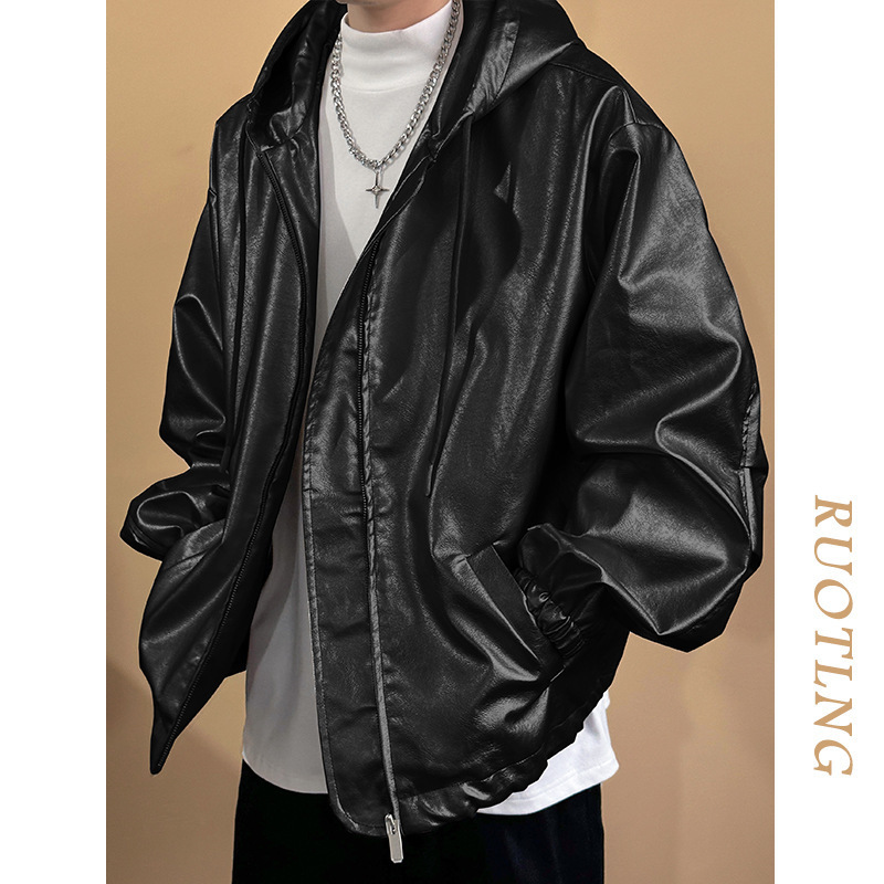 Mauroicardi Autumn Ultra Thin Waterproof Silver Pu Leather Jacket Mens Hooded Zipper Y2K Street Clothing 241112