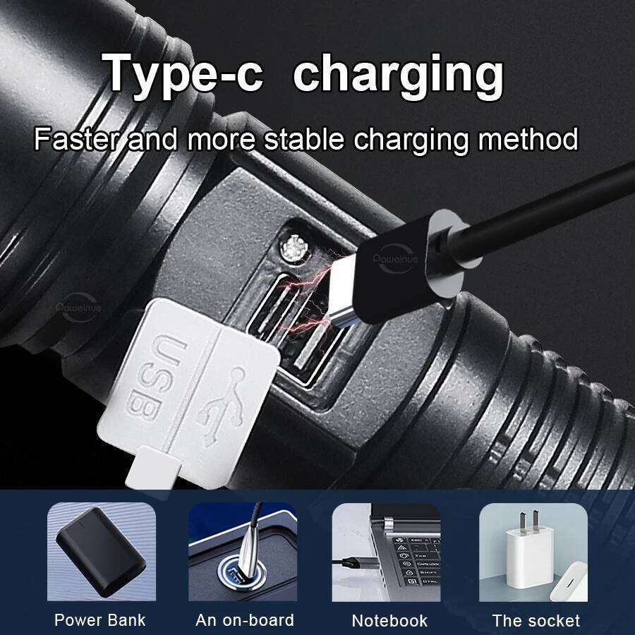 5000000LM Super Bright LED Flashlight High Powerful Lighting 2km Torch Outdoor Waterproof Light USB Rechargeable Camping Lantern Z260301