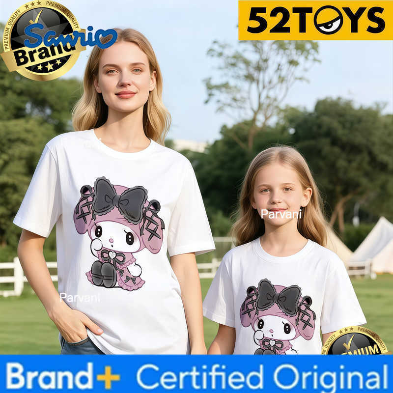 Sanrio 2026 Summer Family Must-Have 52TOYS Kuromi Print T-Shirts Casual Loose 100 Cotton High Quality Parent-Child Tees Single Piece H260302