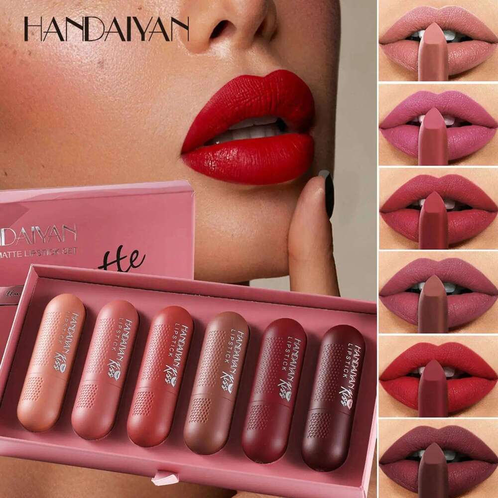 Matte Lipstick Set 6 Colors Velvet Texture Long Lasting Non Drying Lip Makeup Women Gift Box H260302
