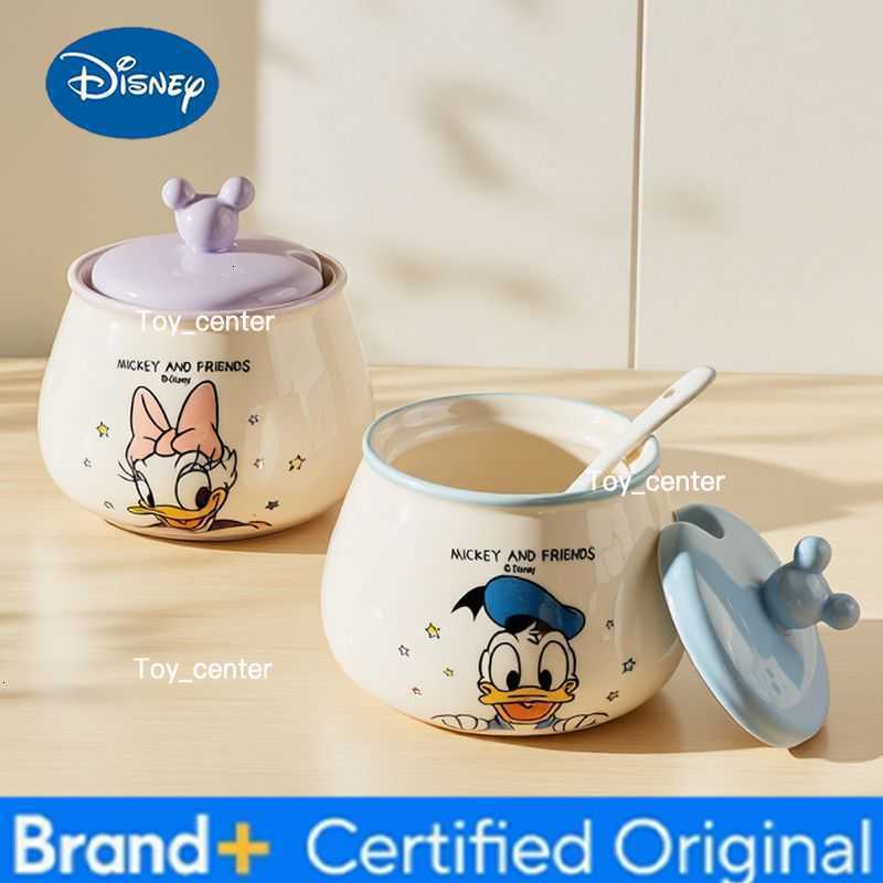 Disney Mickey Minnie Cartoon Anime Ceramic Seasoning Jar with Spoon Cute Kitchen Supplies Donald Duck Salt Jar Gift for Girls H260302