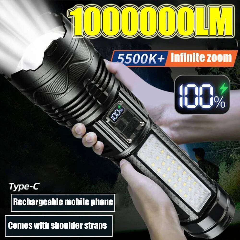 100000LM Super Bright Tactical LED Flashlight Type-c Rechargeable 6000M Long Range Waterproof Torch for Fishing Hunting Camping Z260301