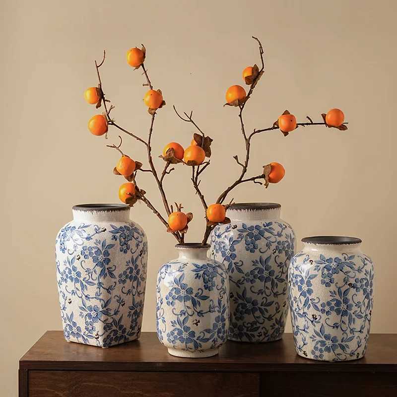 Blue and White Porcelain Vase Chinese Style Flower Arrangement Living Room Home DecorT260302