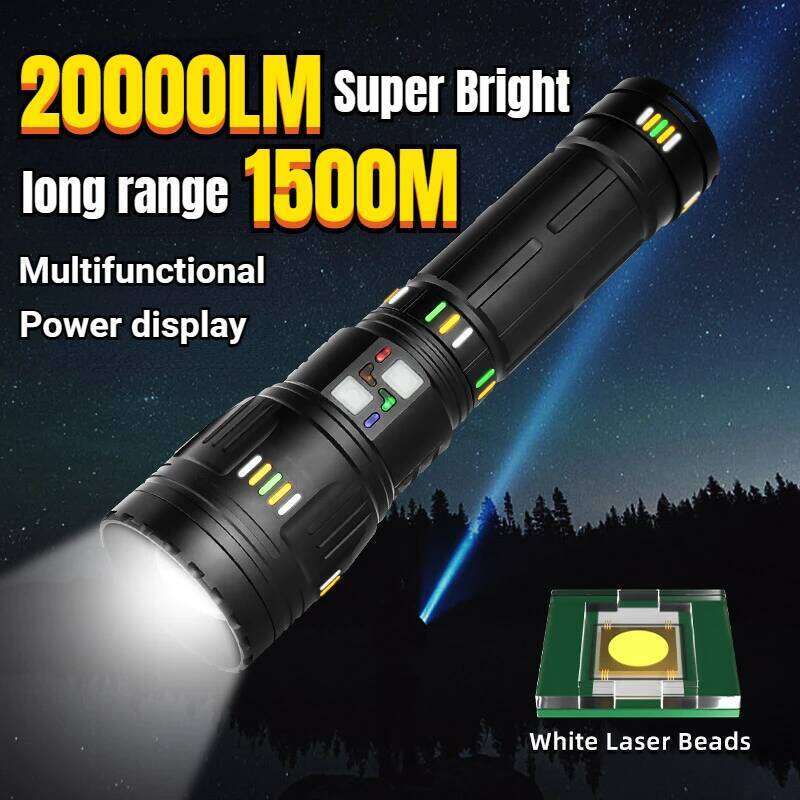 High Power Spotlight Long Range LED Charging Zoomable Flashlight With Glow Display Function 1500m For Camping Z260301