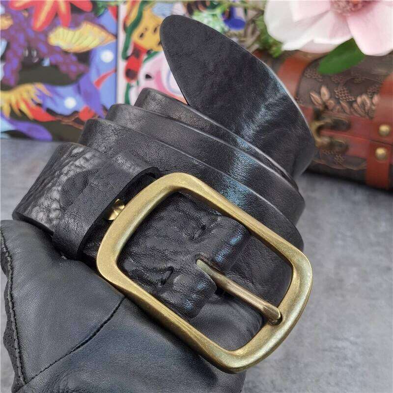 Retro Brass Buckle Super Thick Leather Cowboy Jeans Men's Ceinture Homme Waist Belt For Men MBT0540 S260228