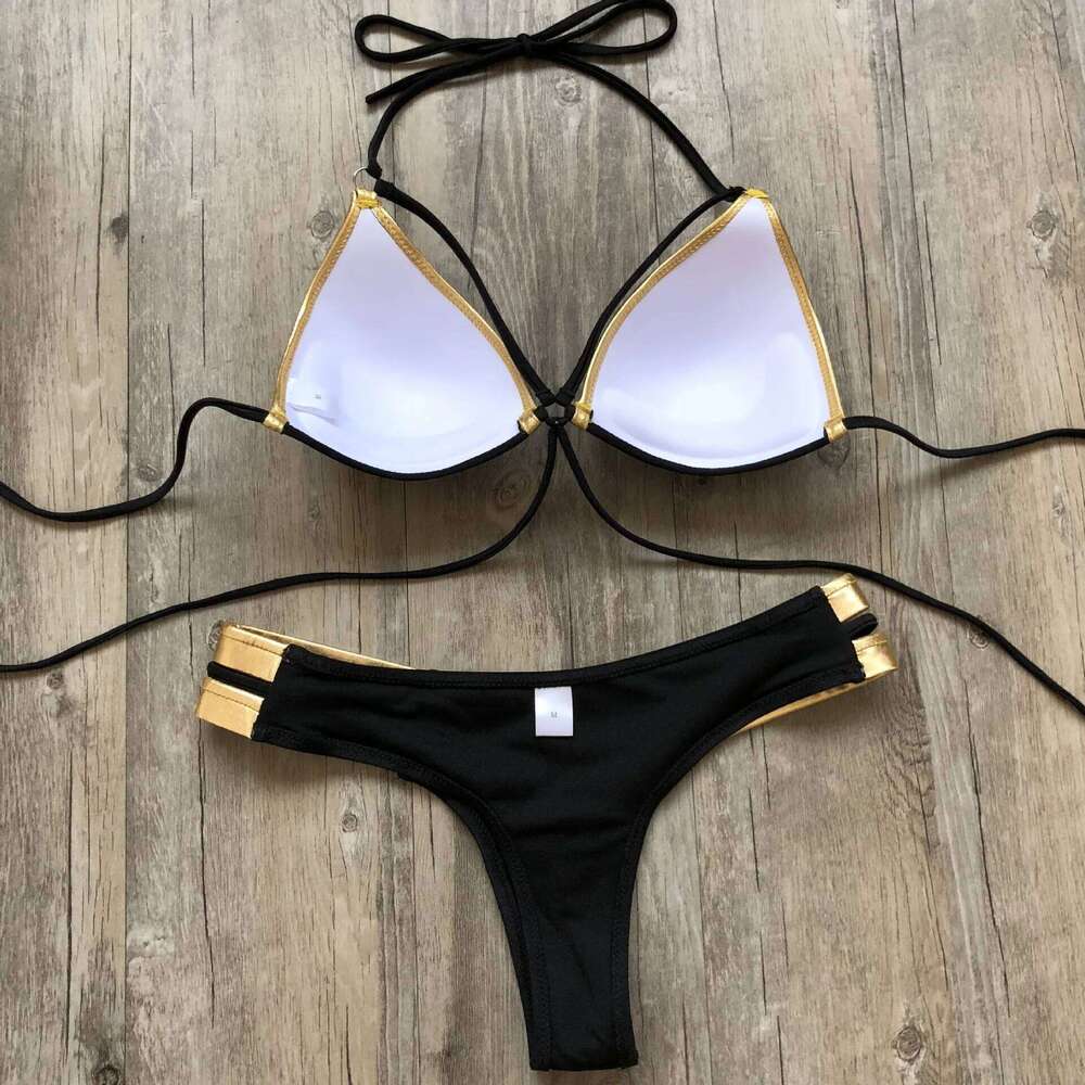 2023 Gold Stamping Set Sexy Padded Women Swimsuit Push Up Bikini Swimwear Summer Beachwear Brazil Bathing Suit Z260301