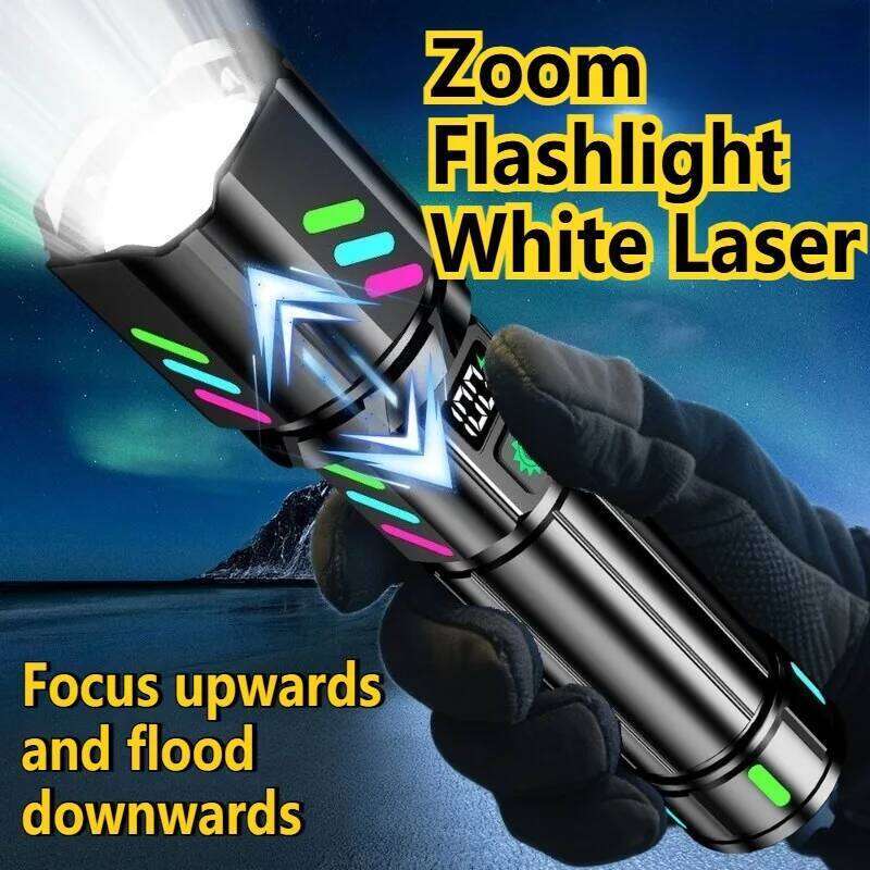 High Power LED Long Range Flashlight USB Rechargeable White Laser Zoomable Torch Light with Luminous Strips for Outdoor Camping Z260301