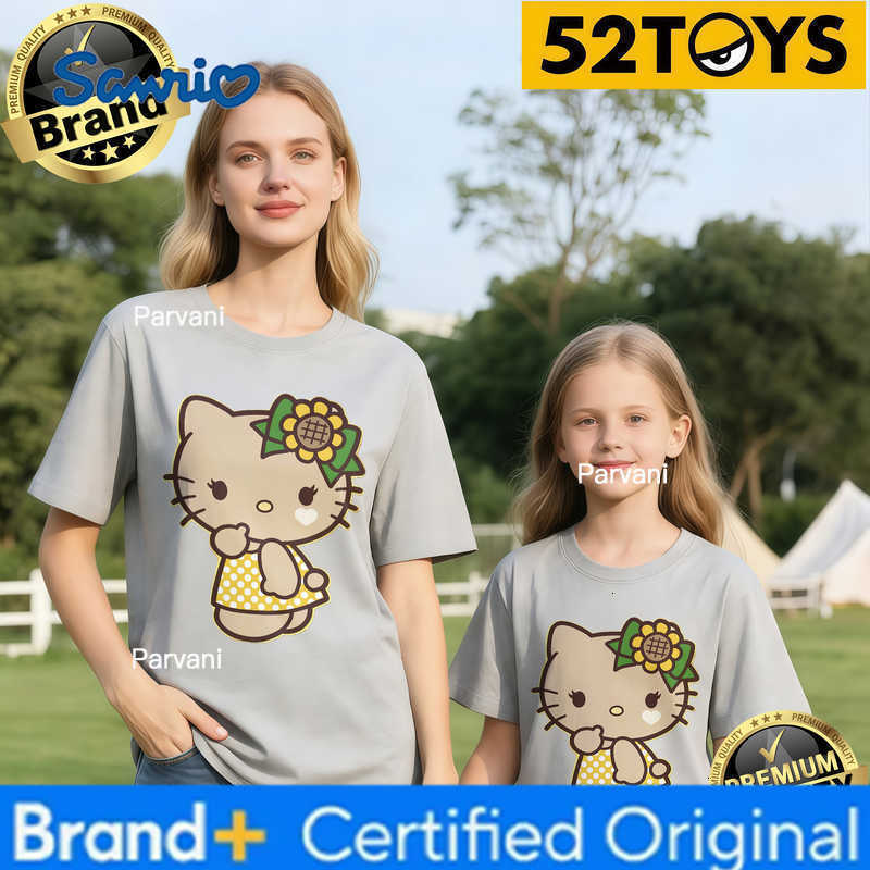 Sanrio 2026 Autumn-Winter Trending Hello Kitty Sunflower Print 100 Cotton Parent-Child T-Shirts High Quality Loose Casual Fashion H260302