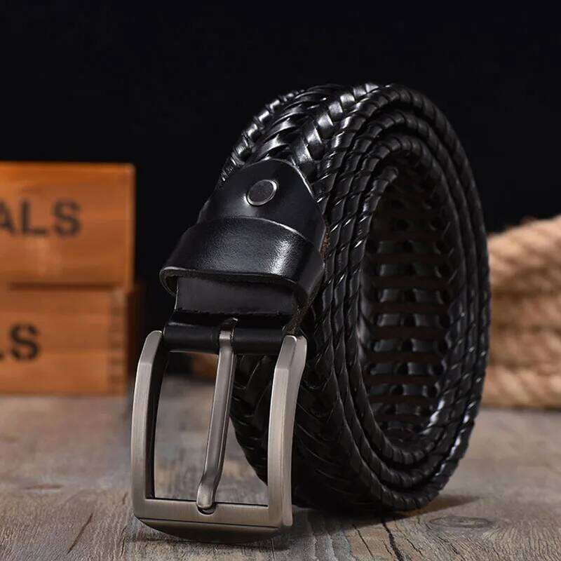 Braided for Men's Belts 4.0CM Width Luxury Genuine Cow Straps Hand Knitted Designer Strap Leather Belt Men S260228
