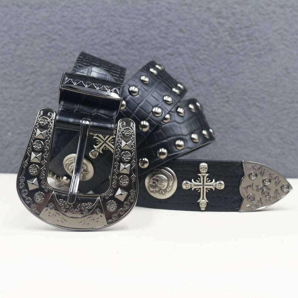 Y2K Punk Cross skull Rivet Belt Goth Pu Leather Belts For Women Jeans Pants Boys And Girls Students S260228