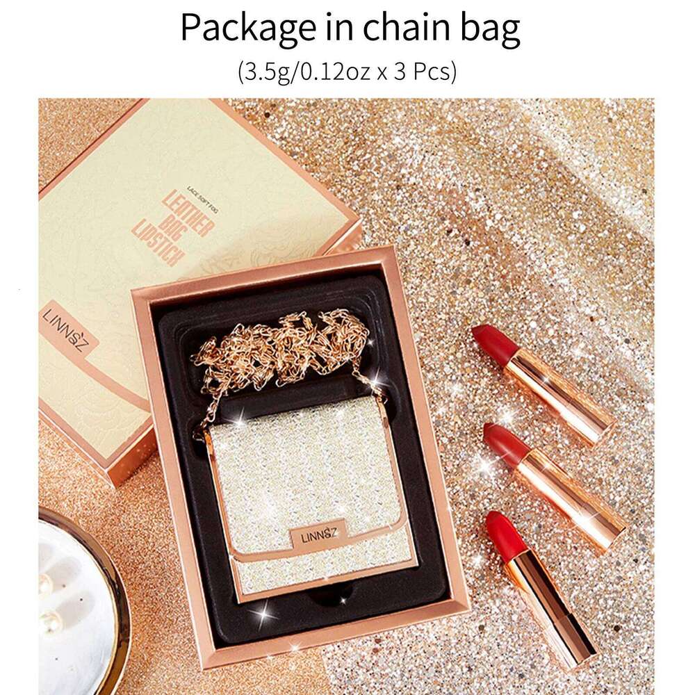 Matte Lipstick Set 3 Colours with Silver Chain Shining Bag Waterproof Non-Stick Long Lasting Red Lips Makeup 3.5gx3pcs H260302