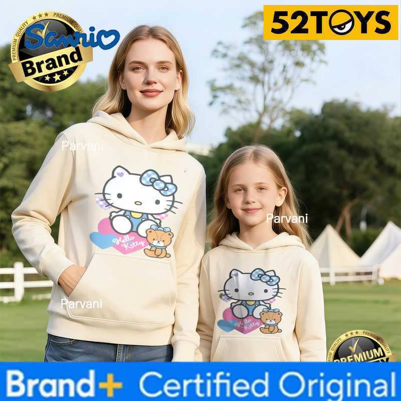 Sanrio 2026 Autumn-Winter Trending Hello Kitty Teddy Bear Print 100 Cotton Parent-Child Hoodies High Quality Loose Casual Fashion H260302