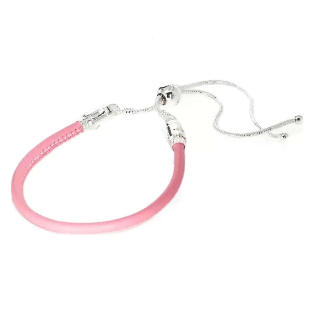 925 silver pink leather bracelet rose gold color fit silver charms beads DIY bracelet for women jewelry accessories Wholesale