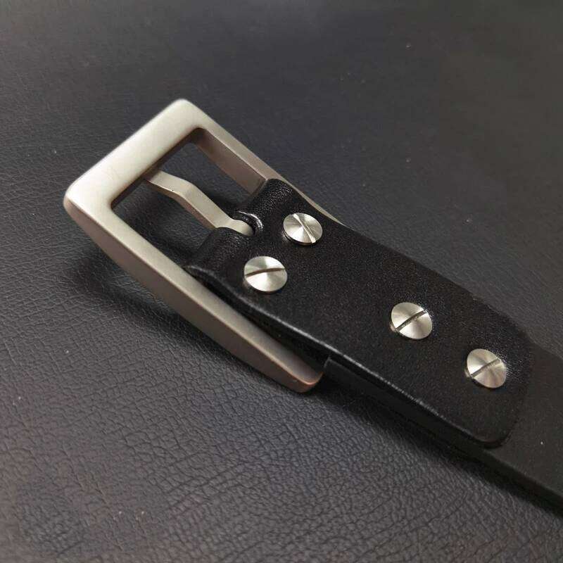 Solid Belt Buckle 3.8 X125 Cm with Real Black Leather Strap And 4pcs Pure Titanium Screws for Men's Fashion Accessory S260228