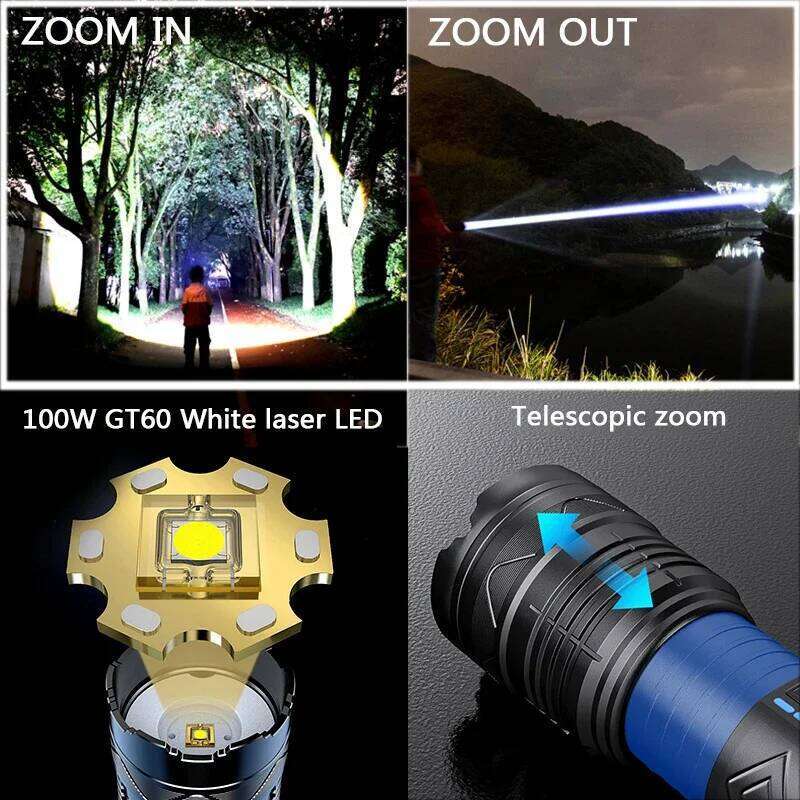 20000LM Super Bright Tactical Flashlight 100W GT60 Long Range Powerful LED Torch USB Rechargeable Using 4 181350A Batteries Z260301