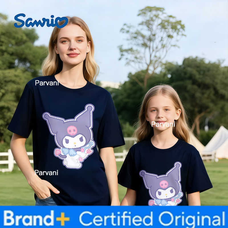 Sanrio 2026 Summer Kuromi Retro High-Quality 100 Cotton Mens T-shirt Oversized Cute Gradient Print Top Unisex Family Matching Y2k H260302