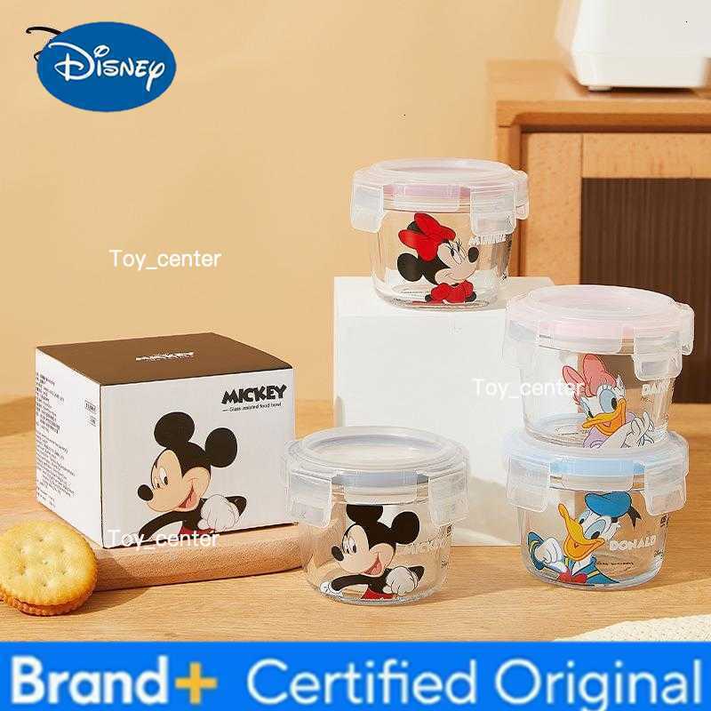 Disney A Mickey Mouse Cartoon Glass Fresh-keeping Bowl Cartoons Donald Ducks Pattern with Lid Soup Bowls Kawaii Anime Fruit Boxs H260302