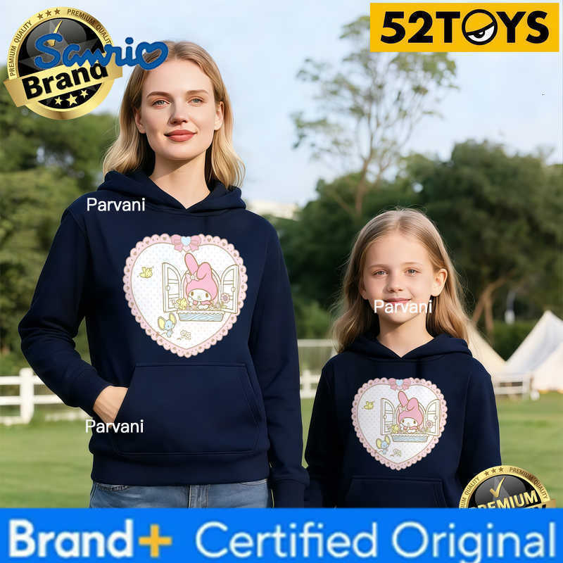 Sanrio 2026 Autumn-Winter Trending My Melody Heart Lace Print 100 Cotton Parent-Child Hoodies High Quality Loose Casual Breathable H260302