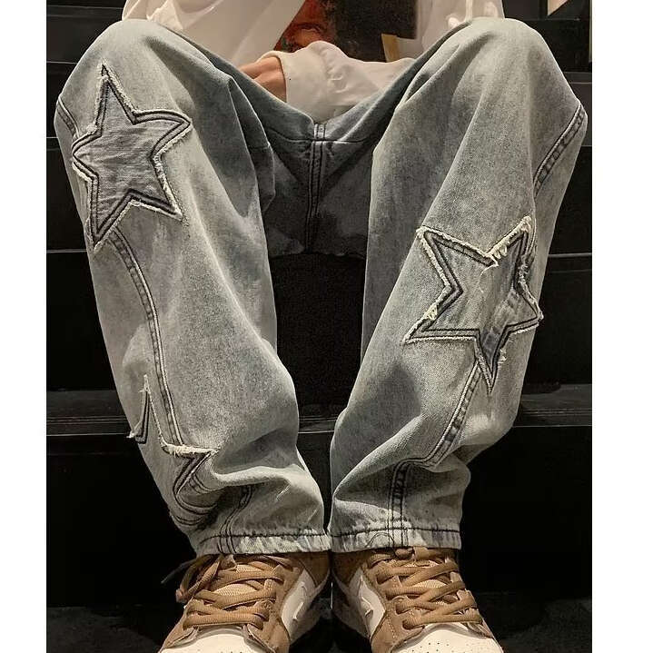 Straight-Leg Jeans For Men, High-End Feel, Trendy Brand, Wide-Leg Pants, Autumn And Winter Style, Loose Fit, American High Street Vibe Pants